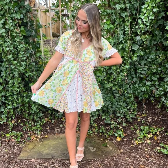 NWT Free People Wildflower Patchwork Mini Dress Medium - Picture 12 of 13